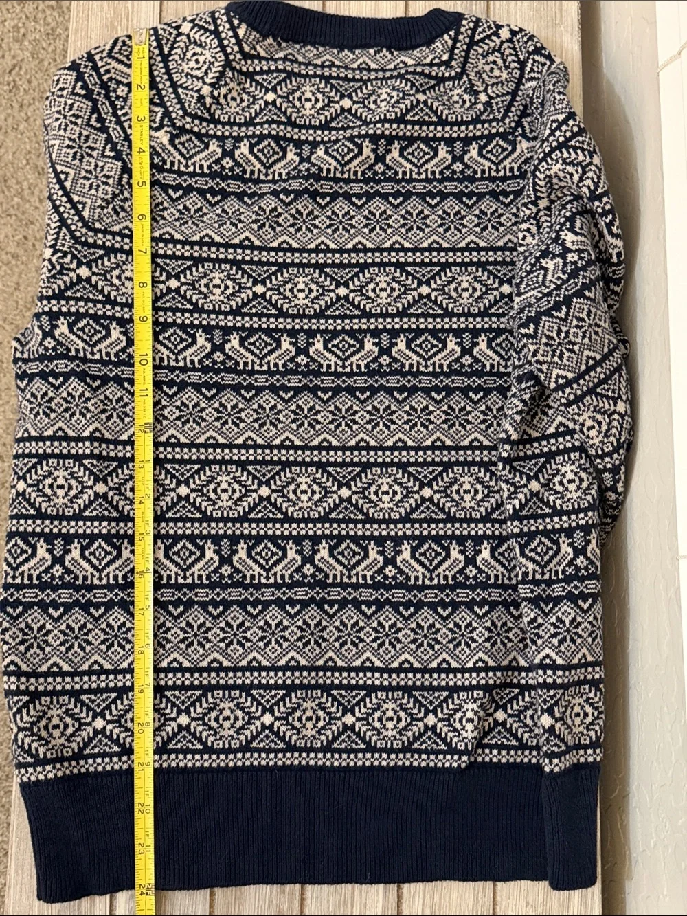 J.Crew Men’s Cotton Fair Isle Sweater Navy Ivory Nordic Ski Après Crewneck Med